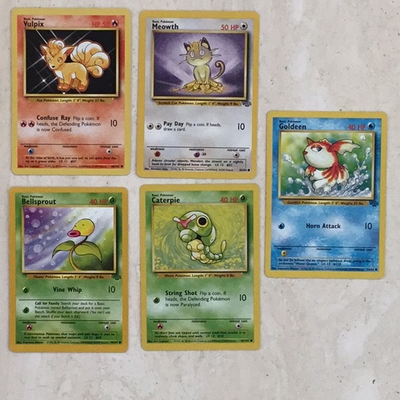 Pokemon Cards 1999 Meowth 56/64 Lot of 5 Card Base Set Vulpux Bellsprout Goldeen - Picture 11 of 13
